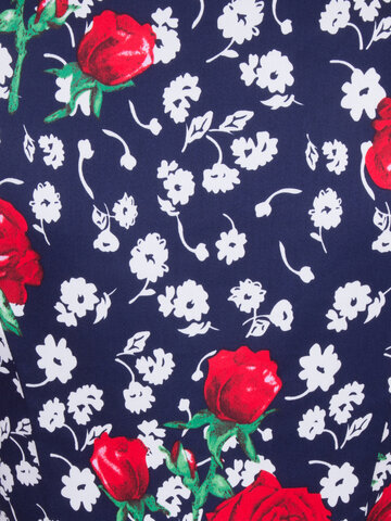 Zľava Retro pin up šaty s rukávom Biele a červené kvety